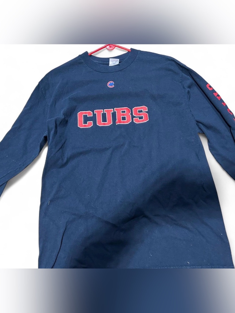 Cubs Navy Graphic Tee with Red Lettering